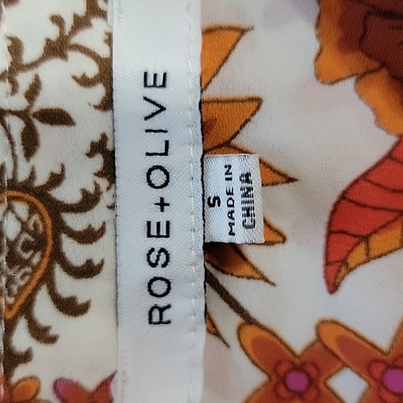 Rose + Olive Size S Cream with Autumn Floral Mixed Pattern Long Sleeve Blouse - Picture 11 of 12
